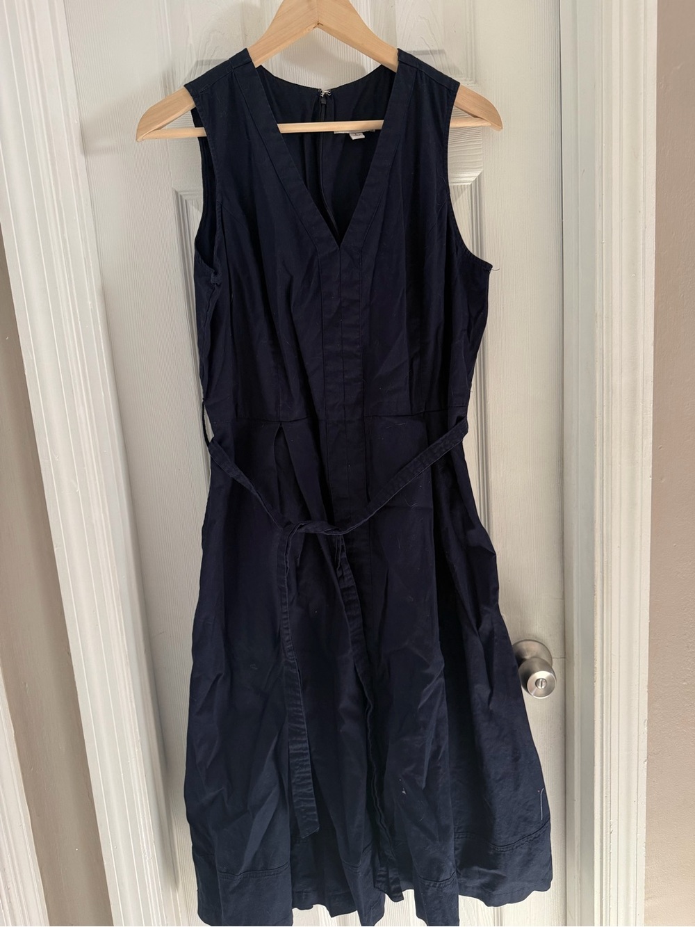 Sleeveless Navy Midi Dress with Waist Tie
